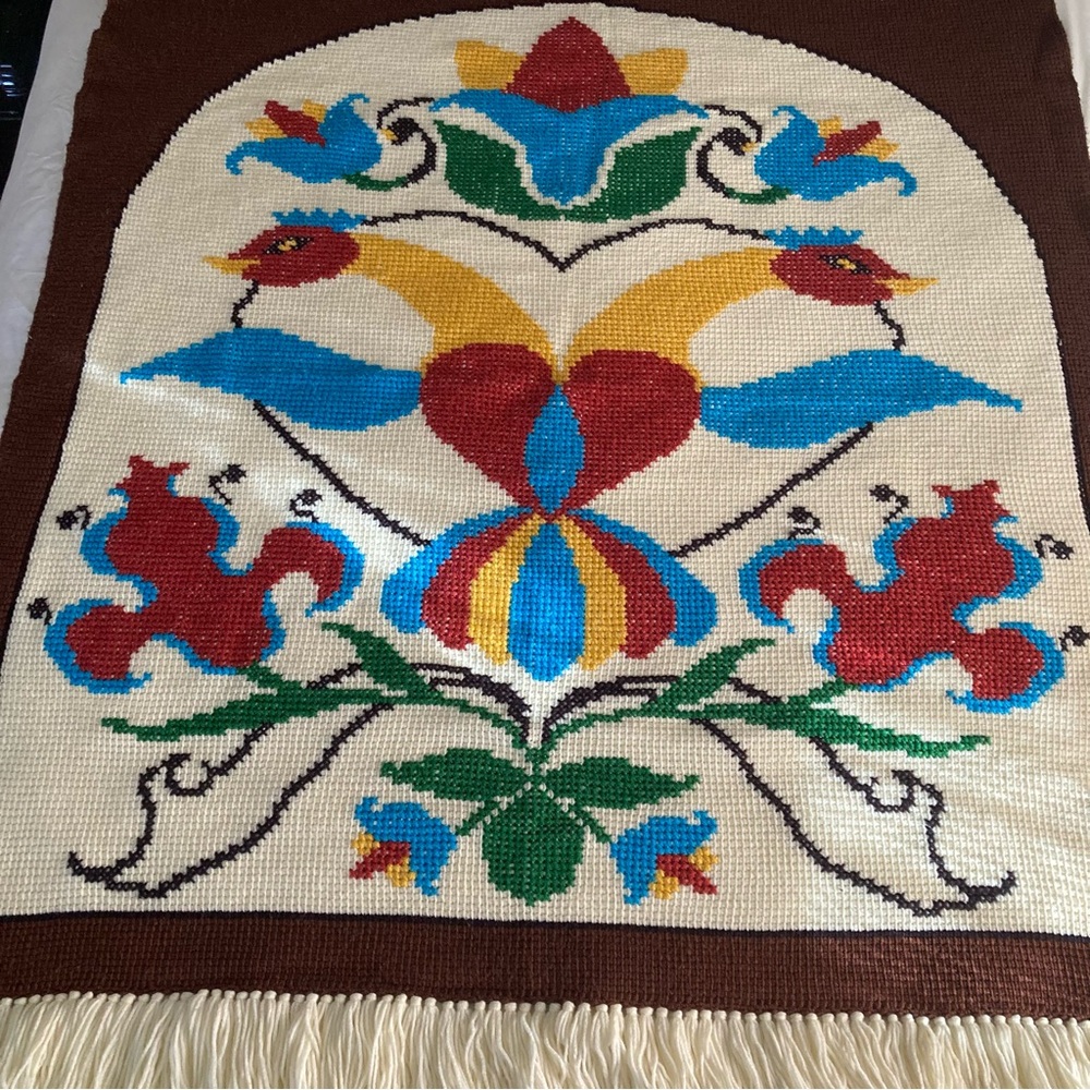 Vintage PA Dutch hex symbol cross stitch pattern crocheted afghan